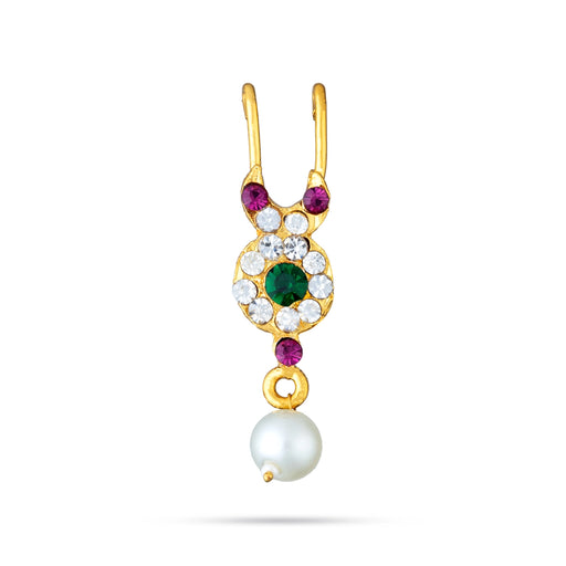 Bullaku Nose Pin - 2 x 0.5 Inches | Nose Pin/ Multicolour Stone with Pearl Jewellery/ Nathu Bullaku for Deity - Head & Face Accessories