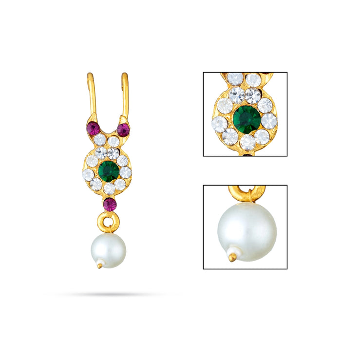 Bullaku Nose Pin - 2 x 0.5 Inches | Nose Pin/ Multicolour Stone with Pearl Jewellery/ Nathu Bullaku for Deity - Head & Face Accessories