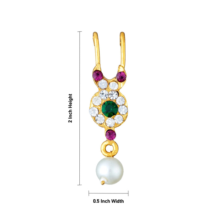 Bullaku Nose Pin - 2 x 0.5 Inches | Nose Pin/ Multicolour Stone with Pearl Jewellery/ Nathu Bullaku for Deity - Head & Face Accessories
