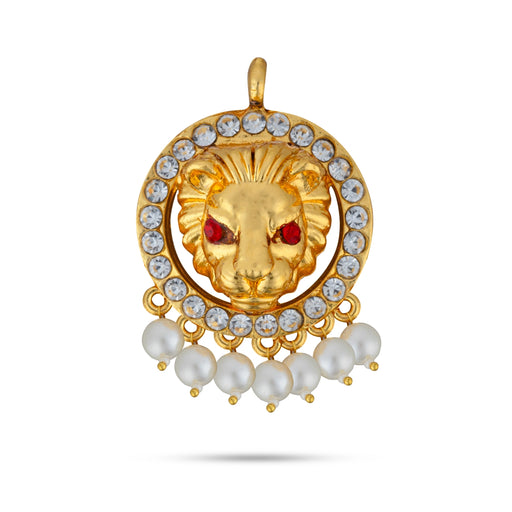 Lion Head Design Pendant - 2 X 1.5 Inches | Gold Polish Locket/ Beads Design Dollar/ Artificial Jewelry For Deity - Neck & Body Accessories