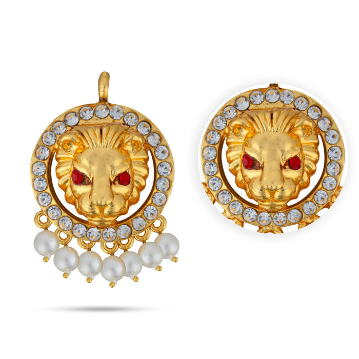 Lion Head Design Pendant - 2 X 1.5 Inches | Gold Polish Locket/ Beads Design Dollar/ Artificial Jewelry For Deity - Neck & Body Accessories