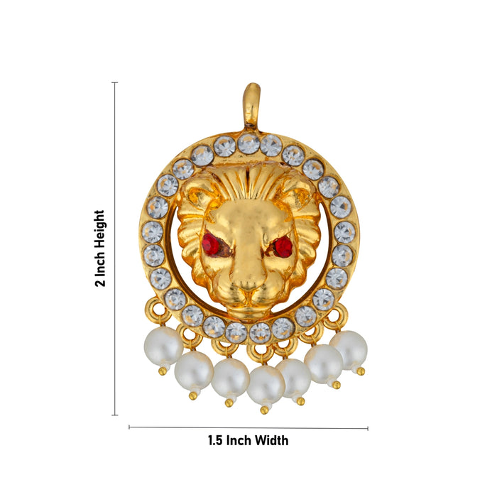 Lion Head Design Pendant - 2 X 1.5 Inches | Gold Polish Locket/ Beads Design Dollar/ Artificial Jewelry For Deity - Neck & Body Accessories