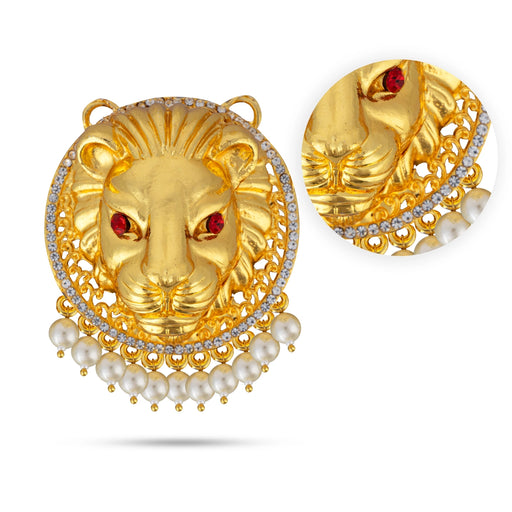 Lion Head Design Pendant - 3.5 X 3 Inches | Gold Polish Locket/ Beads Design Dollar/ Artificial Jewelry For Deity - Neck & Body Accessories