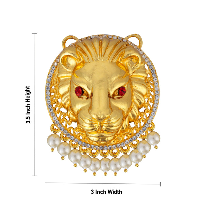 Lion Head Design Pendant - 3.5 X 3 Inches | Gold Polish Locket/ Beads Design Dollar/ Artificial Jewelry For Deity - Neck & Body Accessories