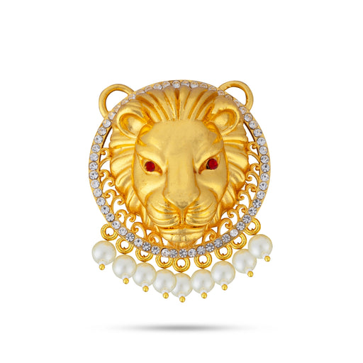 Lion Head Design Pendant - 2.75 X 2.25 Inches | Gold Polish Locket/ Beads Design Dollar/ Artificial Jewelry For Deity - Neck & Body Accessories
