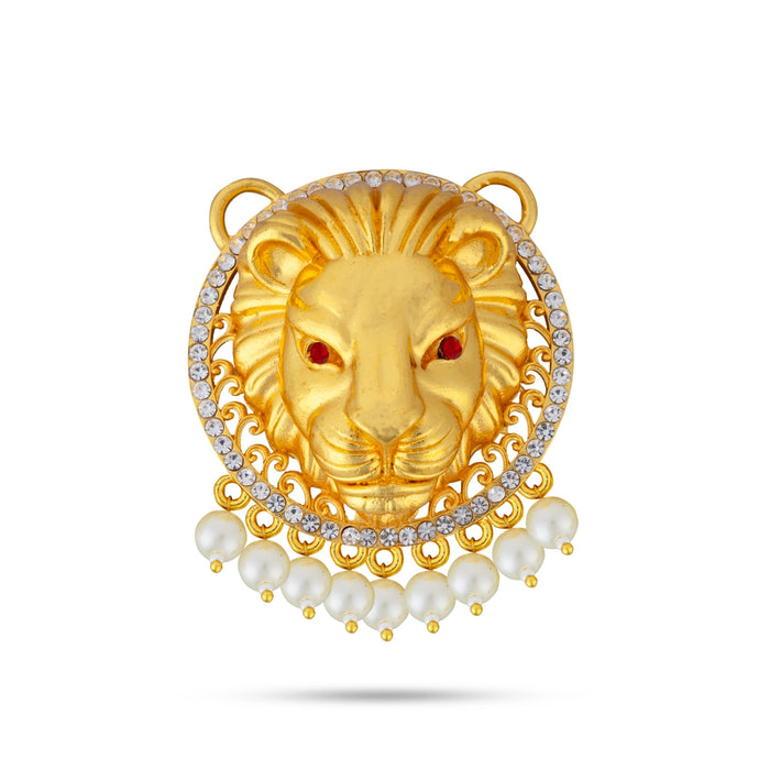 Lion Head Design Pendant - 2.75 X 2.25 Inches | Gold Polish Locket/ Beads Design Dollar/ Artificial Jewelry For Deity - Neck & Body Accessories