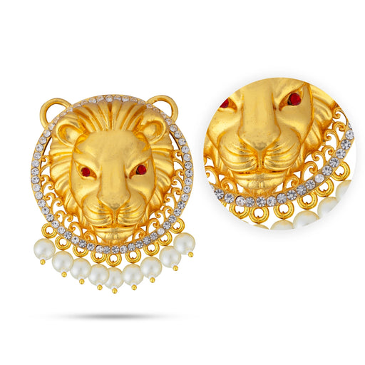 Lion Head Design Pendant - 2.75 X 2.25 Inches | Gold Polish Locket/ Beads Design Dollar/ Artificial Jewelry For Deity - Neck & Body Accessories
