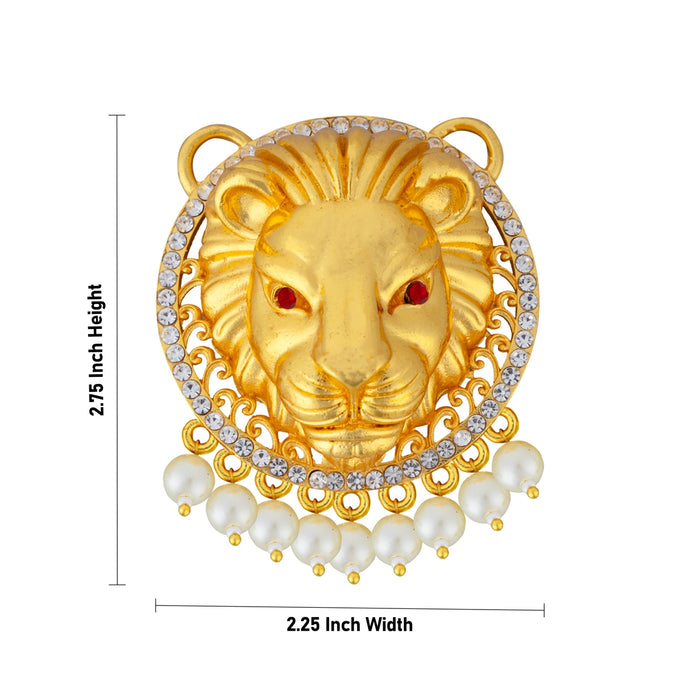Lion Head Design Pendant - 2.75 X 2.25 Inches | Gold Polish Locket/ Beads Design Dollar/ Artificial Jewelry For Deity - Neck & Body Accessories