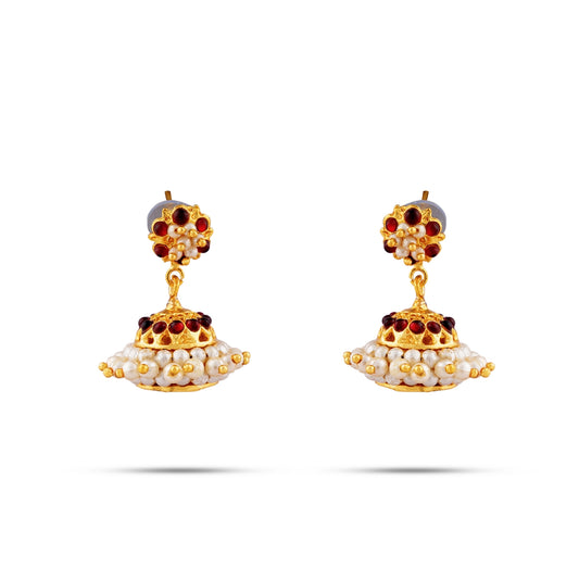 Kemp Jumka - 1.5 Inches | Kemp Jumkha/ Beads With Stone Earring/ Stone Jewellery for Women/ 15 Gms Approx - Bharatanatyam Jewellery