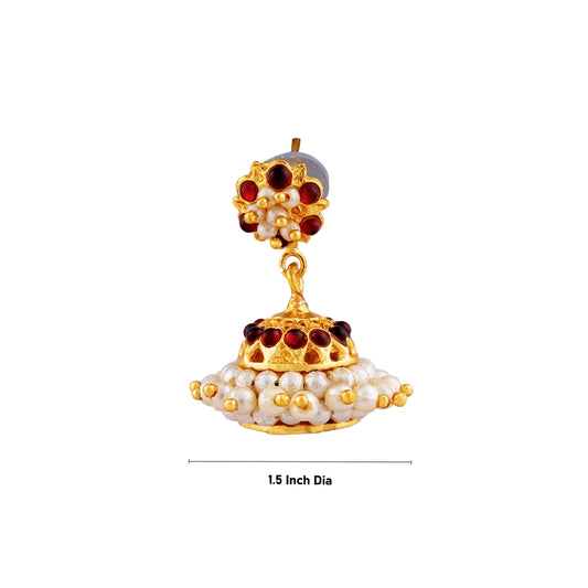 Kemp Jumka - 1.5 Inches | Kemp Jumkha/ Beads With Stone Earring/ Stone Jewellery for Women/ 15 Gms Approx - Bharatanatyam Jewellery
