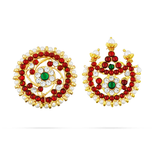 Sun And Moon Pair - 0.25 x 1.5 Inches | Multicolour Stone Hair Accessories/ Artificial Jewellery for Women - Bharatanatyam Jewellery