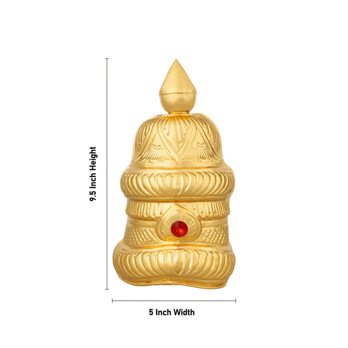 Half Crown - 9.5 X 5 Inches | Gold Polish Kireedam/ Single Stone Kiridam/ Mukut For Deity Alankaram - Head & Face Accessories