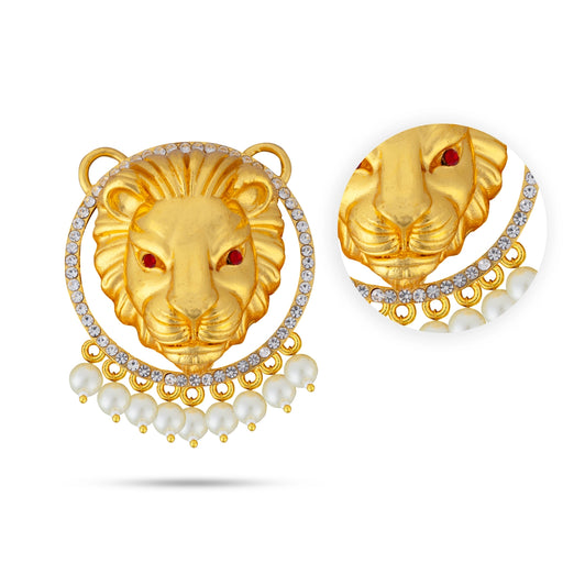 Lion Head Design Pendant - 2.5 X 2 Inches | Gold Polish Locket/ Beads Design Dollar/ Artificial Jewelry For Deity - Neck & Body Accessories