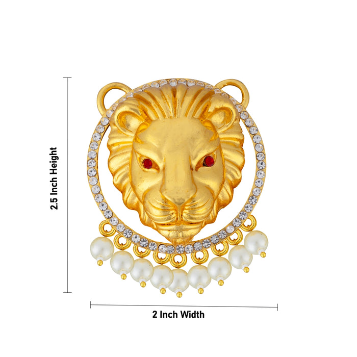 Lion Head Design Pendant - 2.5 X 2 Inches | Gold Polish Locket/ Beads Design Dollar/ Artificial Jewelry For Deity - Neck & Body Accessories