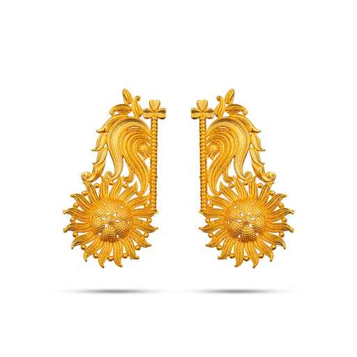 Gold Polish Earring Pair - 2.75 X 1.5 Inches | Ear Studs/ Earing/ Karna Pathakam For Deity Decor - Head & Face Accessories