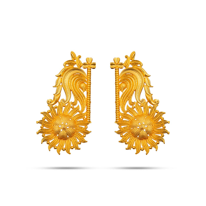 Gold Polish Earring Pair - 2.75 X 1.5 Inches | Ear Studs/ Earing/ Karna Pathakam For Deity Decor - Head & Face Accessories