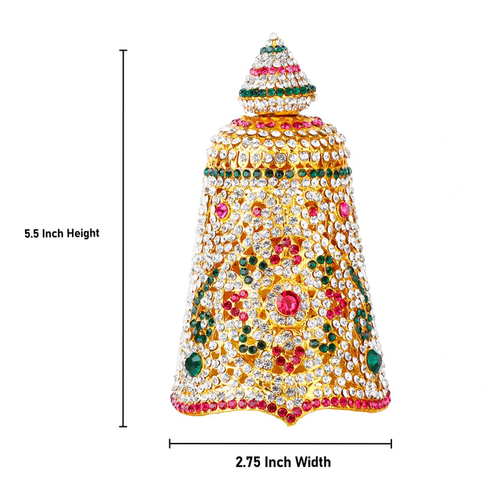 Stone Kireedam - 5.5 x 2.75 Inches | Full Mukut/ Multicolour Stone Kiritam/ Crown for Deity - Head & Face Accessories