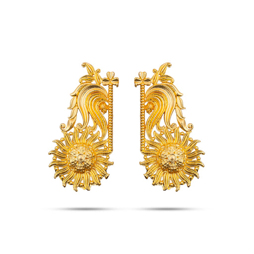 Gold Polish Earring Pair - 1.75 X 1 Inches | Ear Studs/ Earing/ Karna Pathakam For Deity Decor - Head & Face Accessories