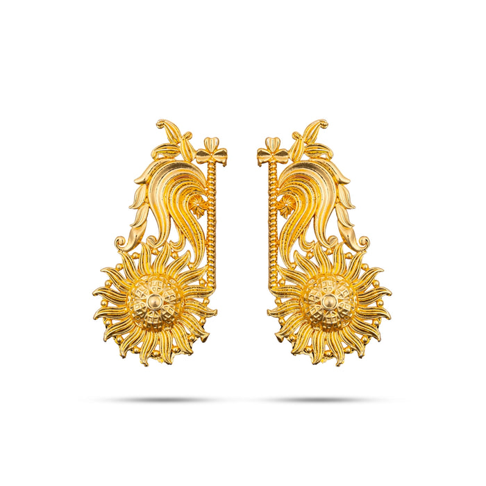 Gold Polish Earring Pair - 1.75 X 1 Inches | Ear Studs/ Earing/ Karna Pathakam For Deity Decor - Head & Face Accessories