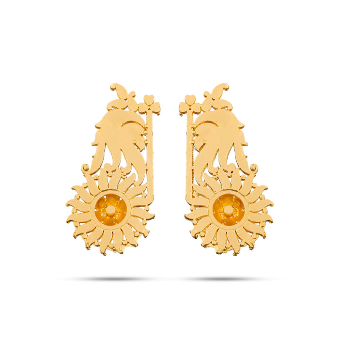 Gold Polish Earring Pair - 1.75 X 1 Inches | Ear Studs/ Earing/ Karna Pathakam For Deity Decor - Head & Face Accessories