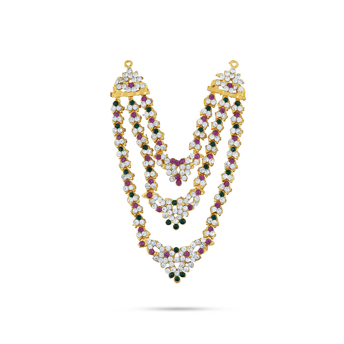 Stone Necklace - 4.5 Inches | 3 Line Stone Haram/ Artificial Jewelry/ Stone Jewellery For Deity Décor - Neck & Body Accessories