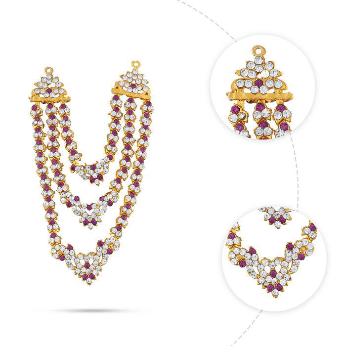 Stone Necklace - 4.5 Inches | 3 Line Stone Haram/ Artificial Jewelry/ Stone Jewellery For Deity Décor - Neck & Body Accessories