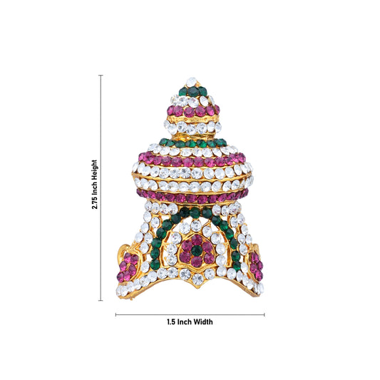 Stone Half Kireedam - 2.75 x 1.5 Inches | Kiridam/ Half Crown/ Multicolour Stone Mukut for Deity Decor - Head & Face Accessories