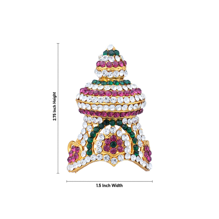 Stone Half Kireedam - 2.75 x 1.5 Inches | Kiridam/ Half Crown/ Multicolour Stone Mukut for Deity Decor