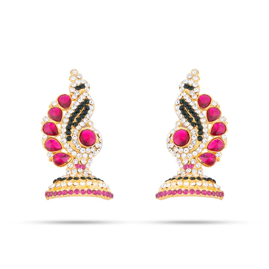 Stone Earring Pair - 2.5 Inches | Stud Earring/ Multicolour Stone Karnapathiram for Deity/ 35 Gms Approx - Head & Face Accessories