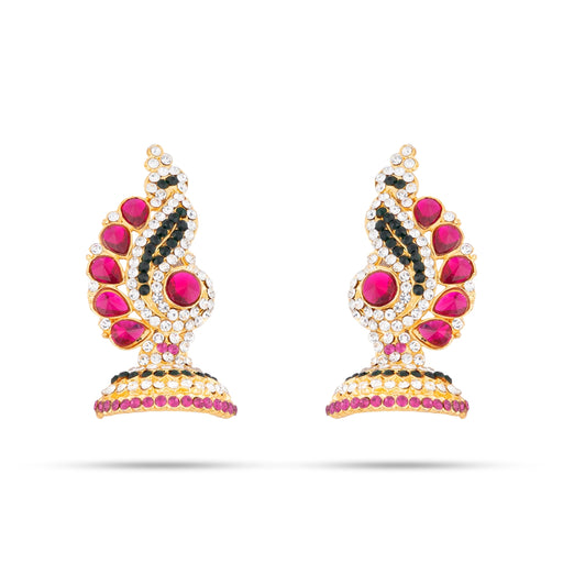 Stone Earring Pair - 2.5 Inches | Stud Earring/ Multicolour Stone Karnapathiram for Deity/ 35 Gms Approx - Head & Face Accessories