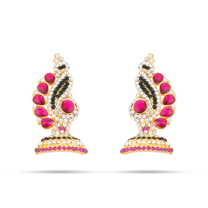 Stone Earring Pair - 2.5 Inches | Stud Earring/ Multicolour Stone Karnapathiram for Deity/ 35 Gms Approx - Head & Face Accessories