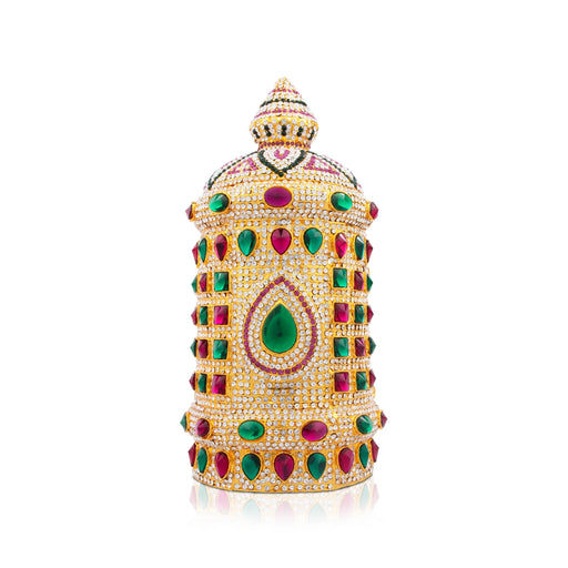 Stone Half Crown - 10 x 5 Inches | Stone Kireedam/ Multicolour Stone Mukut for Pooja - Head & Face Accessories