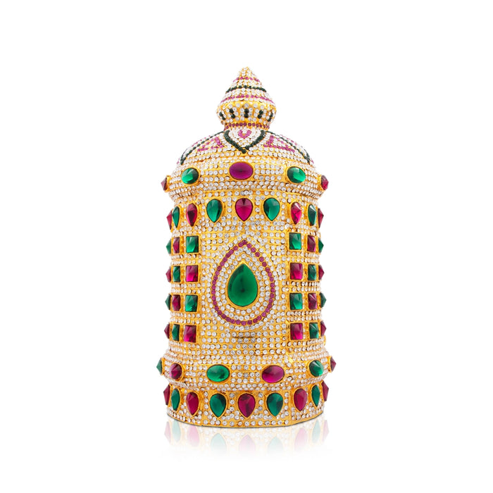 Stone Half Crown - 10 x 5 Inches | Stone Kireedam/ Multicolour Stone Mukut for Pooja - Head & Face Accessories