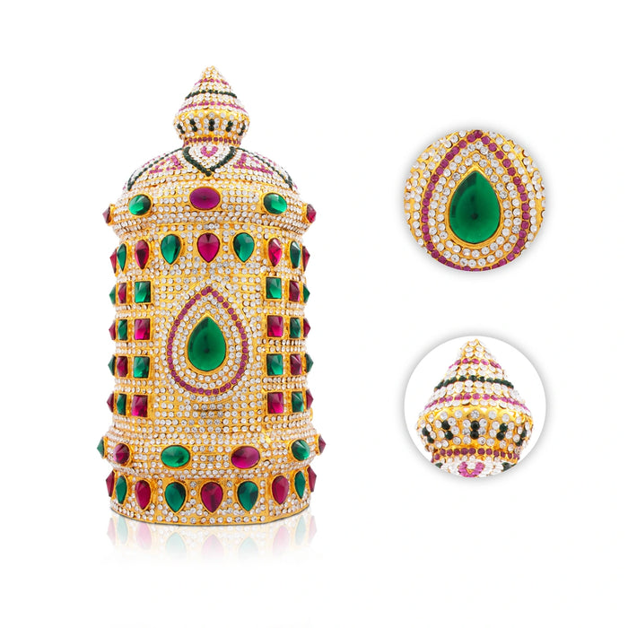 Stone Half Crown - 10 x 5 Inches | Stone Kireedam/ Multicolour Stone Mukut for Pooja - Head & Face Accessories