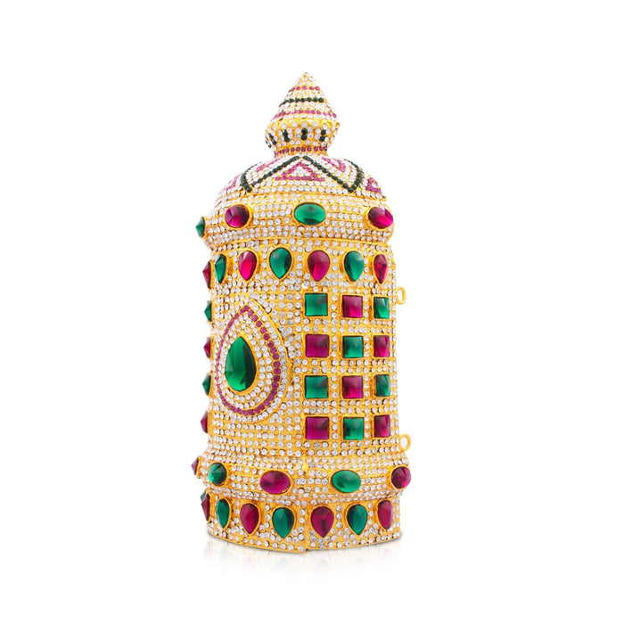 Stone Half Crown - 10 x 5 Inches | Stone Kireedam/ Multicolour Stone Mukut for Pooja - Head & Face Accessories