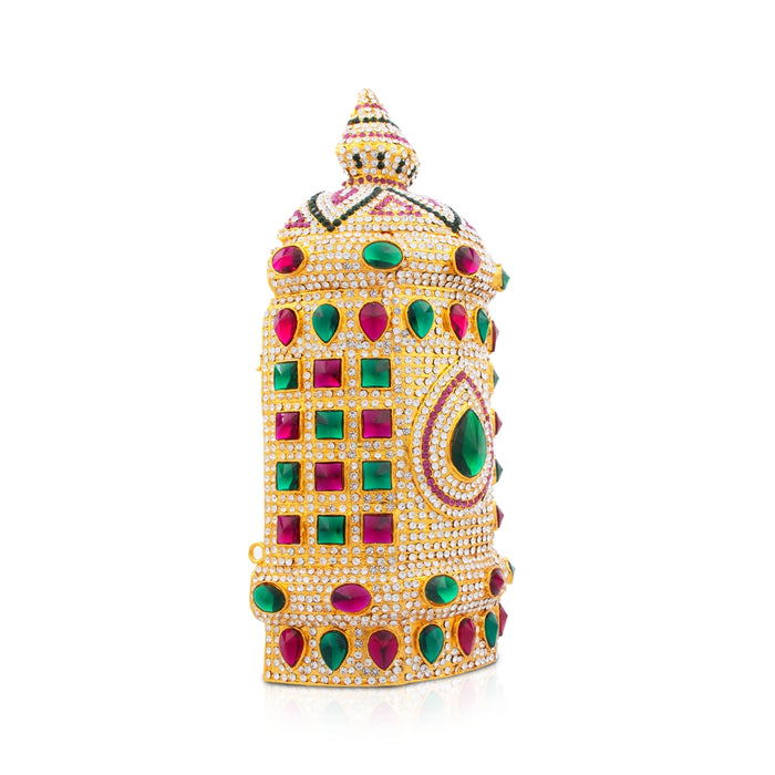 Stone Half Crown - 10 x 5 Inches | Stone Kireedam/ Multicolour Stone Mukut for Pooja - Head & Face Accessories