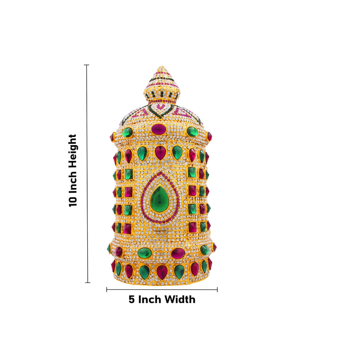 Stone Half Crown - 10 x 5 Inches | Stone Kireedam/ Multicolour Stone Mukut for Pooja - Head & Face Accessories