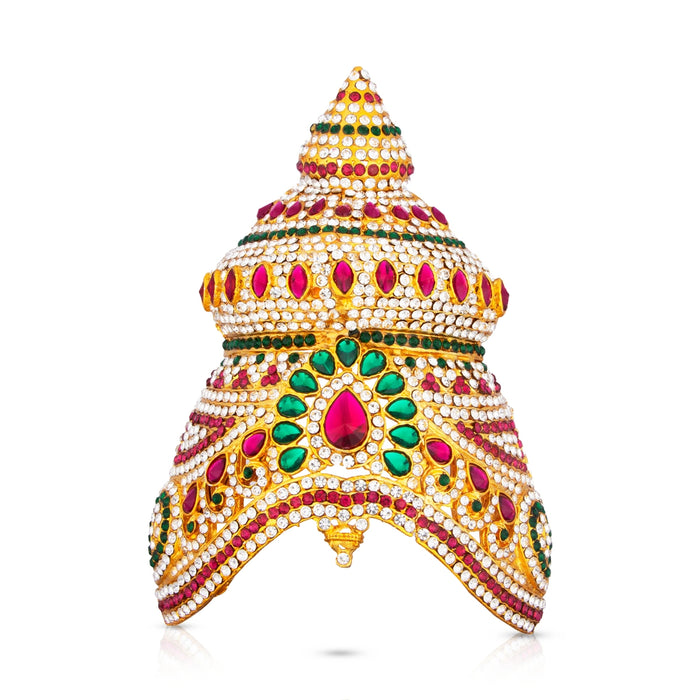Stone Half Crown - 5.5 x 4 Inches | Stone Kireedam/ Multicolour Stone Mukut for Pooja - Head & Face Accessories