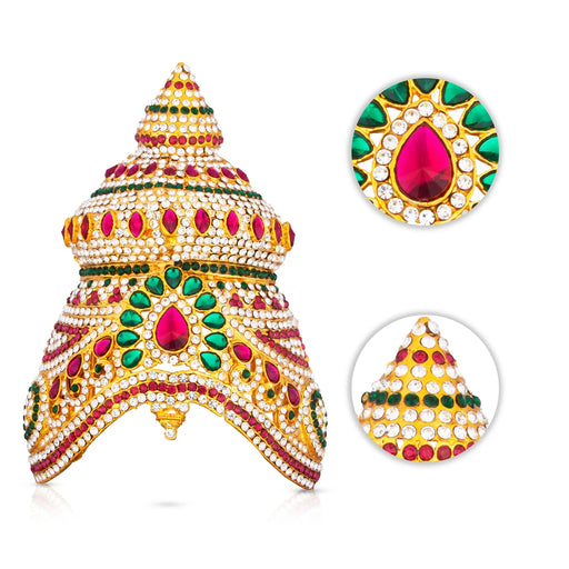Stone Half Crown - 5.5 x 4 Inches | Stone Kireedam/ Multicolour Stone Mukut for Pooja - Head & Face Accessories
