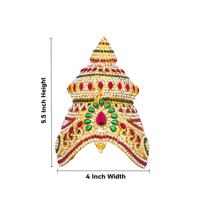 Stone Half Crown - 5.5 x 4 Inches | Stone Kireedam/ Multicolour Stone Mukut for Pooja - Head & Face Accessories