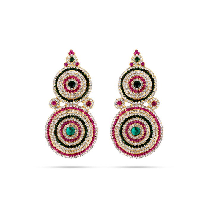 Stone Earring Pair - 4.75 x 2.5 Inches | Stone Studs / Karna Pathakam/ Multicolour Stone Ear Ring for Deity - Head & Face Accessories