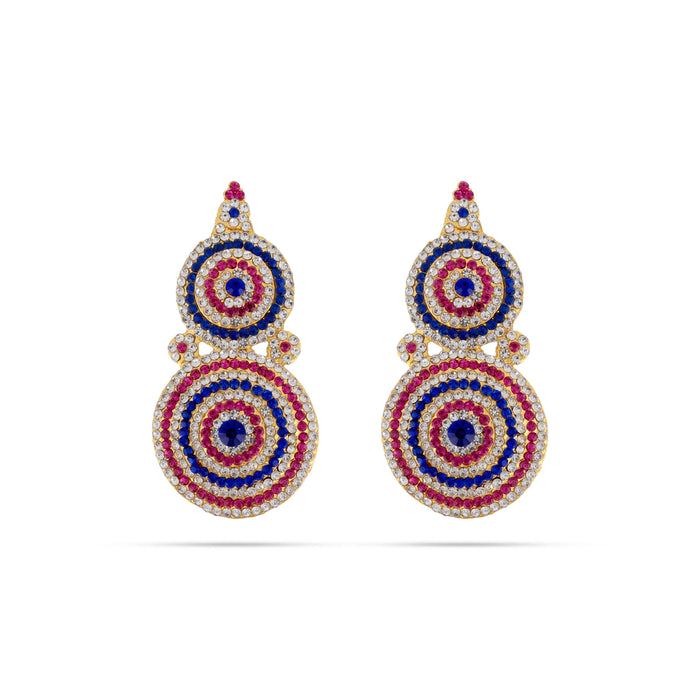 Stone Earring Set - 4 x 2 Inches | Karna Pathakam / Stone Studs / Multicolour Stone Ear Ring for Deity - Head & Face Accessories