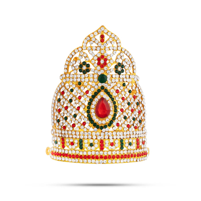 Stone Half Crown - 4.5 x 3.5 Inches | Kiridam / Half Kireedam / Multicolour Stone Mukut for Deity Decor - Head & Face Accessories