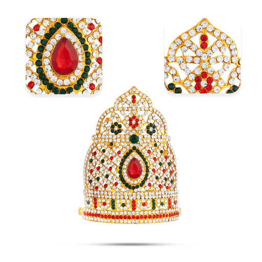 Stone Half Crown - 4.5 x 3.5 Inches | Kiridam / Half Kireedam / Multicolour Stone Mukut for Deity Decor - Head & Face Accessories