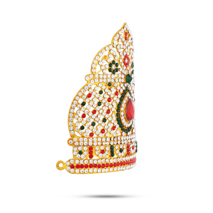 Stone Half Crown - 4.5 x 3.5 Inches | Kiridam / Half Kireedam / Multicolour Stone Mukut for Deity Decor - Head & Face Accessories