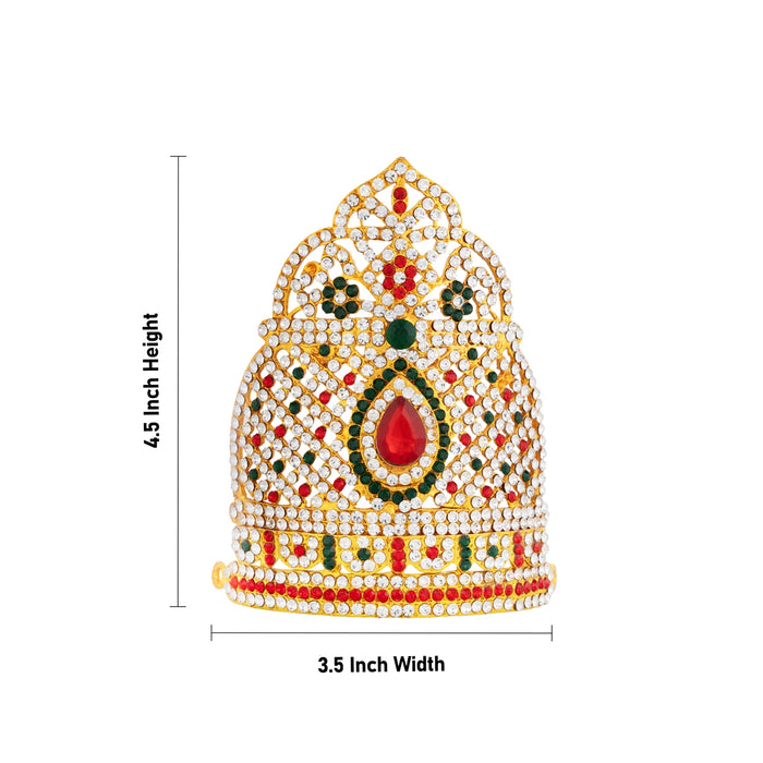 Stone Half Crown - 4.5 x 3.5 Inches | Kiridam / Half Kireedam / Multicolour Stone Mukut for Deity Decor - Head & Face Accessories