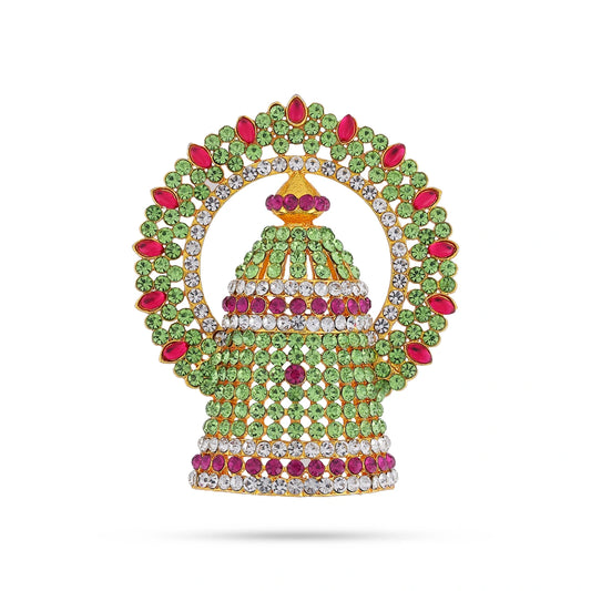 Half Crown With Arch - 3 X 2.5 Inches | Multicolour Stone Kireedam/ Stone Kiridam/ Mukut For Deity Decor - Head & Face Accessories