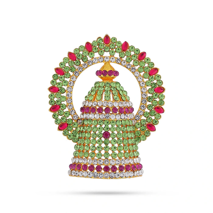Half Crown With Arch - 3 X 2.5 Inches | Multicolour Stone Kireedam/ Stone Kiridam/ Mukut For Deity Decor - Head & Face Accessories