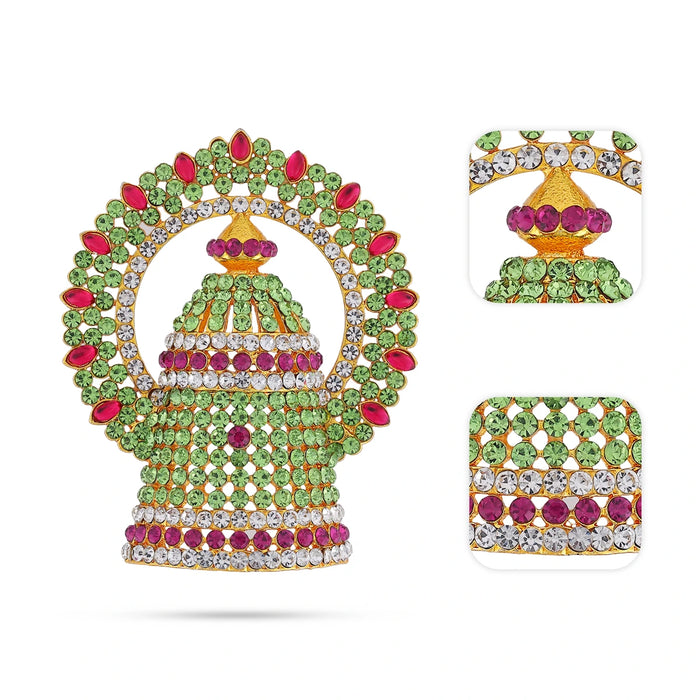 Half Crown With Arch - 3 X 2.5 Inches | Multicolour Stone Kireedam/ Stone Kiridam/ Mukut For Deity Decor - Head & Face Accessories