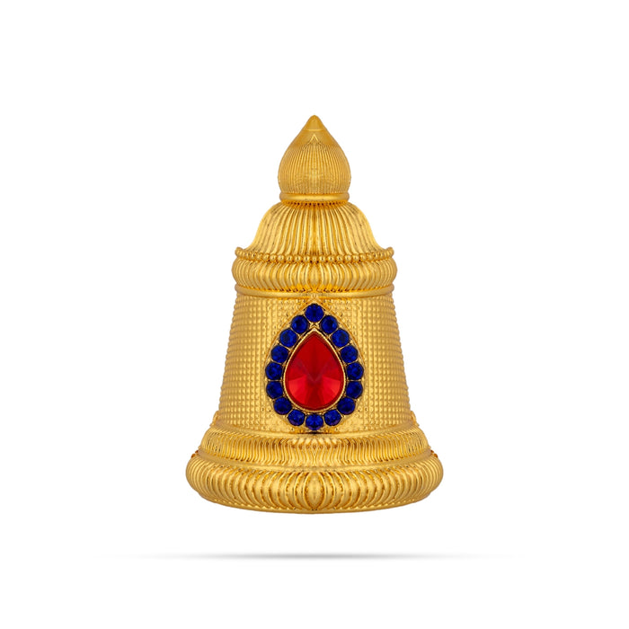 Half Stone Crown - 3 x 2 Inches | Gold Polish Single Stone Kireedam / Kiridam / Mukut For Deity Decor/Assorted Color - Head & Face Accessories
